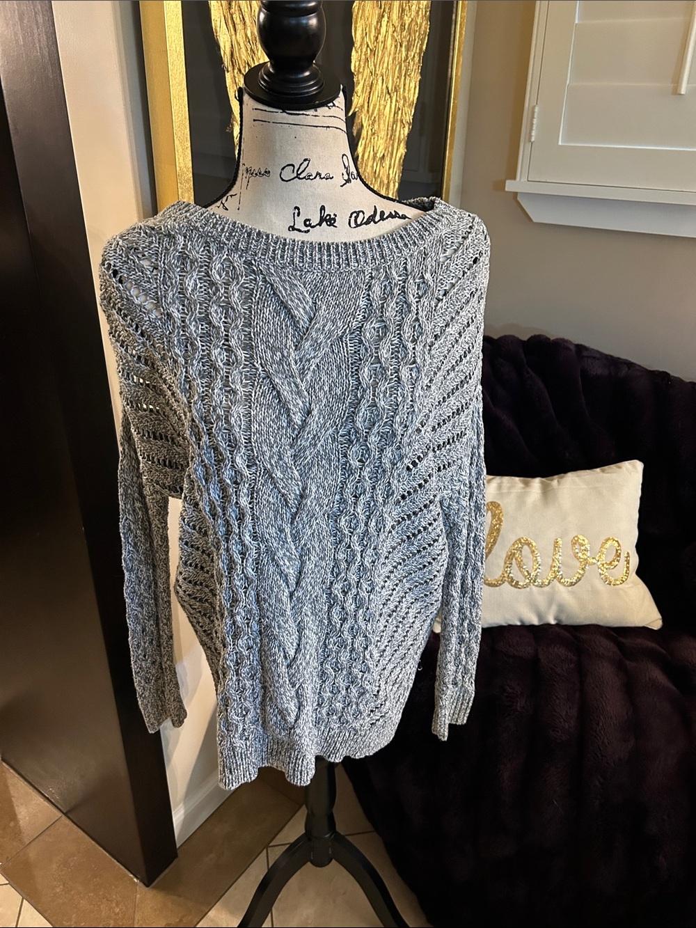 Express Gray Cable-Knit Scoop Neck Sweater